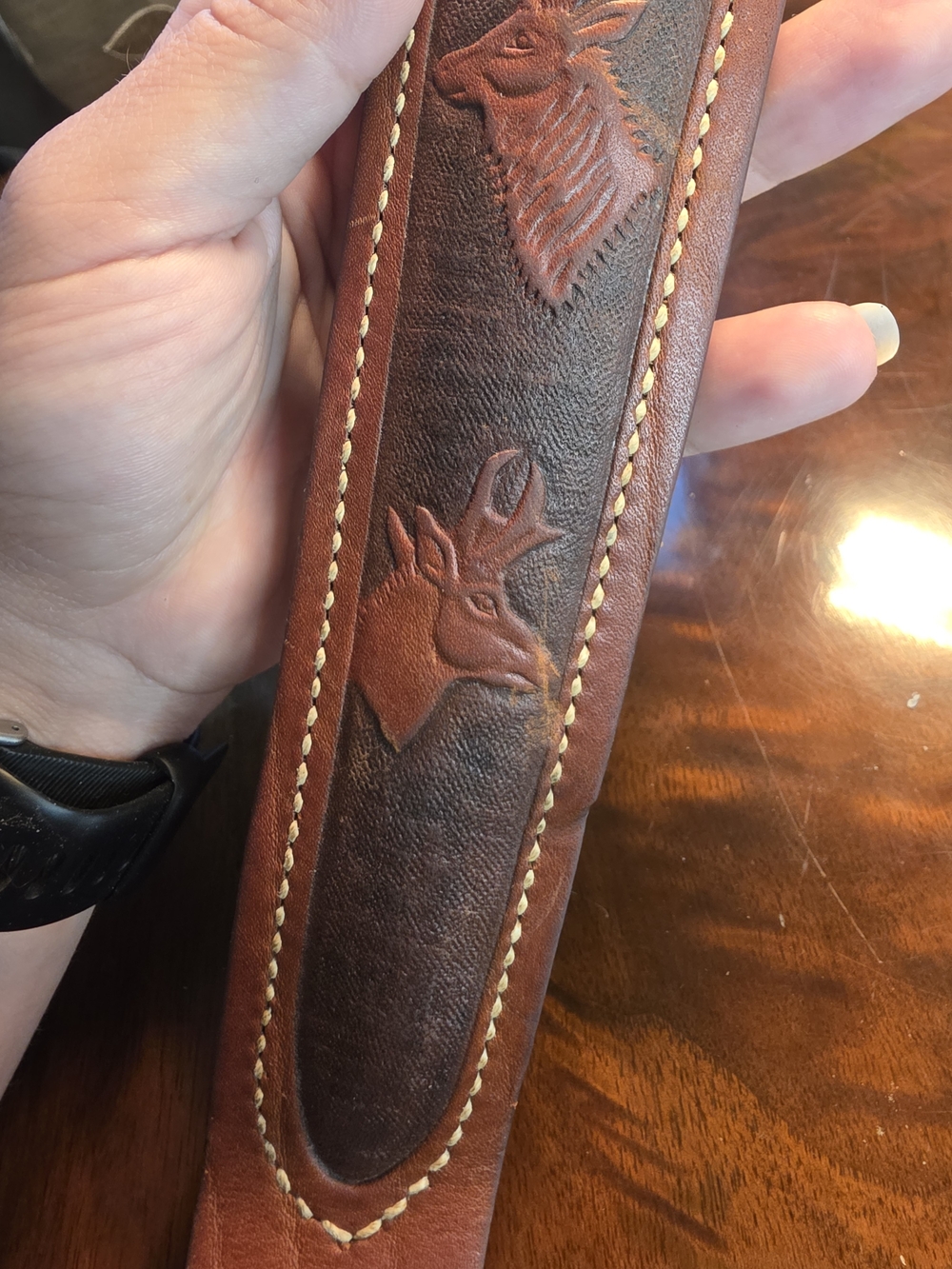 Tooled Leather Rifle Sling with Deer Motif - Brown - Picture 14 of 15